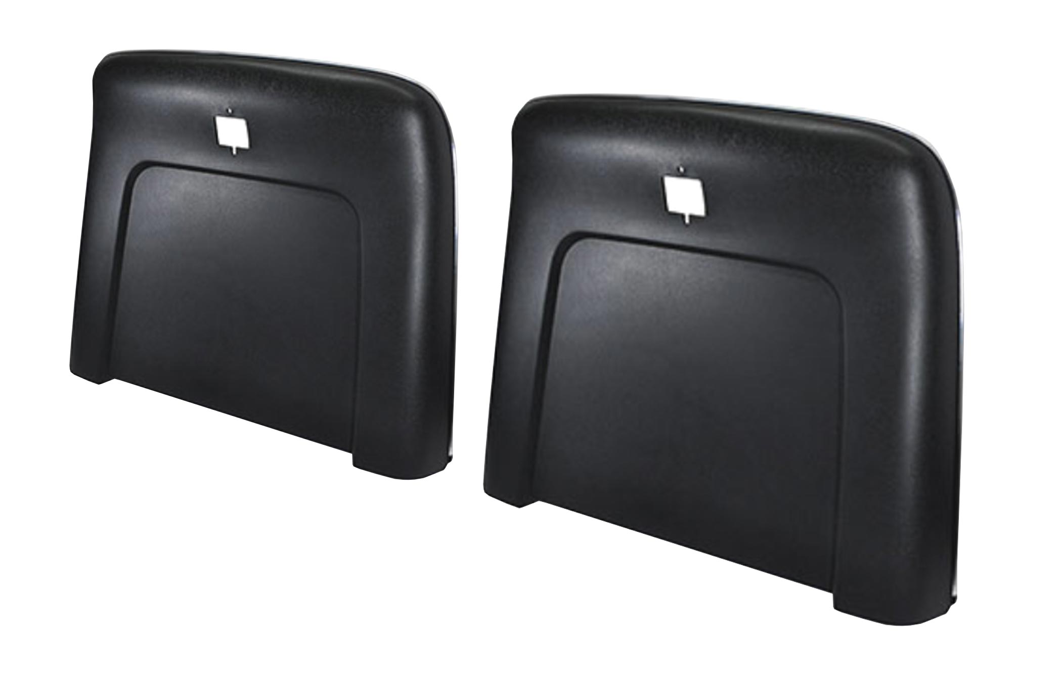1968 SEAT BACK PANELS, (CHROME ENDCAPS) PAIR, BLACk (M10) (RE)