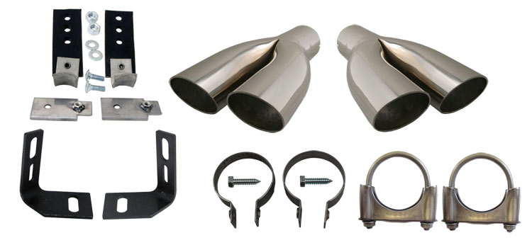 The Parts Place Inc. Polished Stainless Exhaust Tips For 1966-68 GTO, 2.5" Tall Extensions, Pair