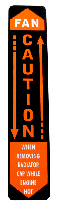 1962-1963 CAUTION FAN DECAL, VERTICAL (RE)